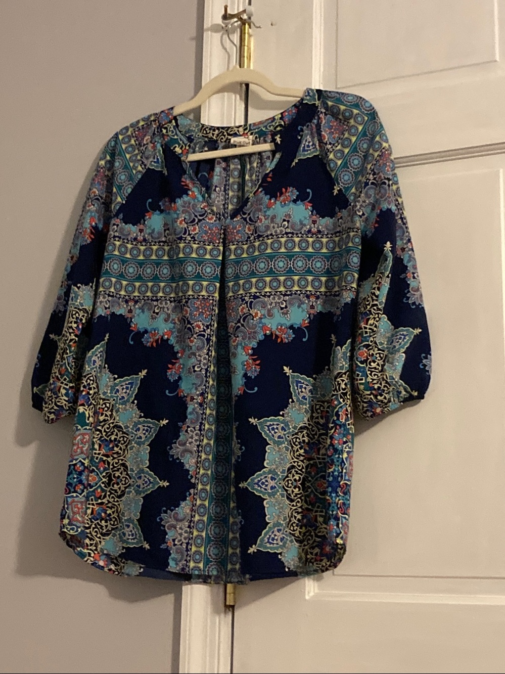 Pink Owl Navy Paisley Medallion Tunic with Teal Accents